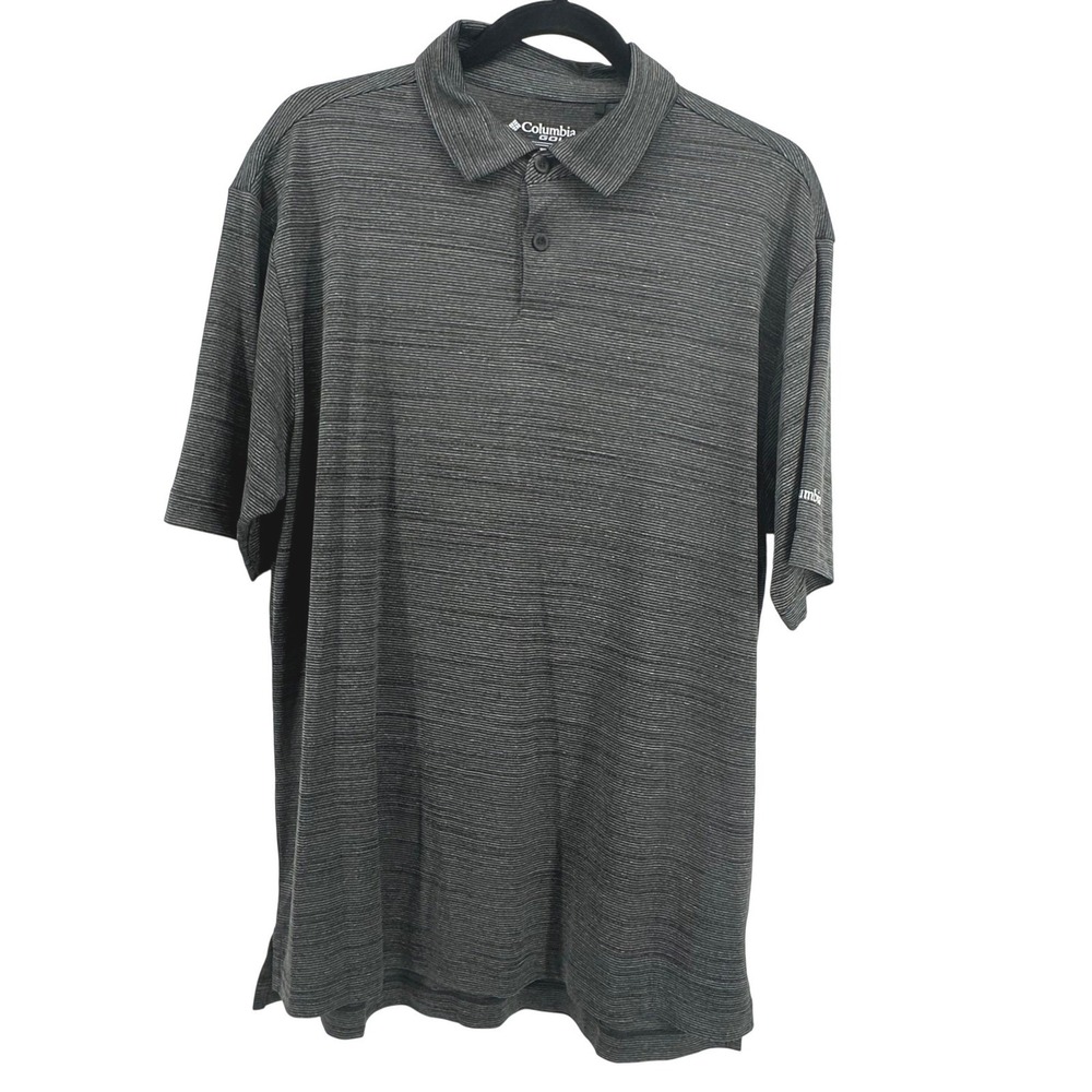 Columbia Golf Polo Shirt Mens L Gray Heathered Stripe Performance Short Sleeve